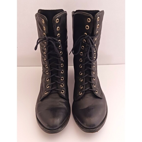Old Gringo Blk Leather Combat Boot Lace Up Silver Back Zip 9.5M Made in Mexico - Picture 3 of 16